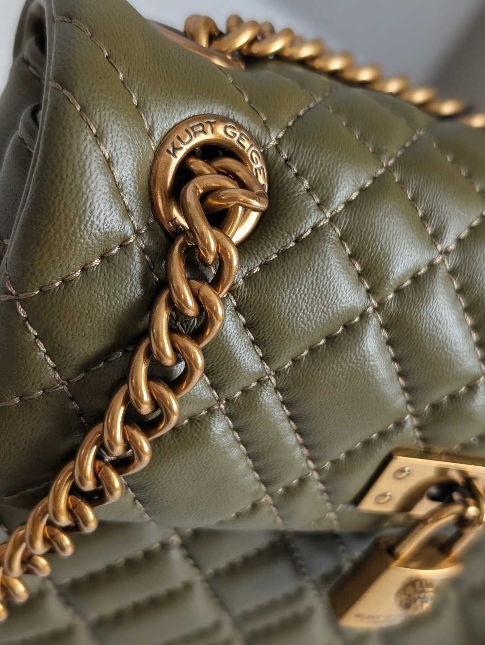 NWT Kurt Geiger London Brixton Olive Green Quilted Leather Chain Crossbody Bag - Picture 6 of 17